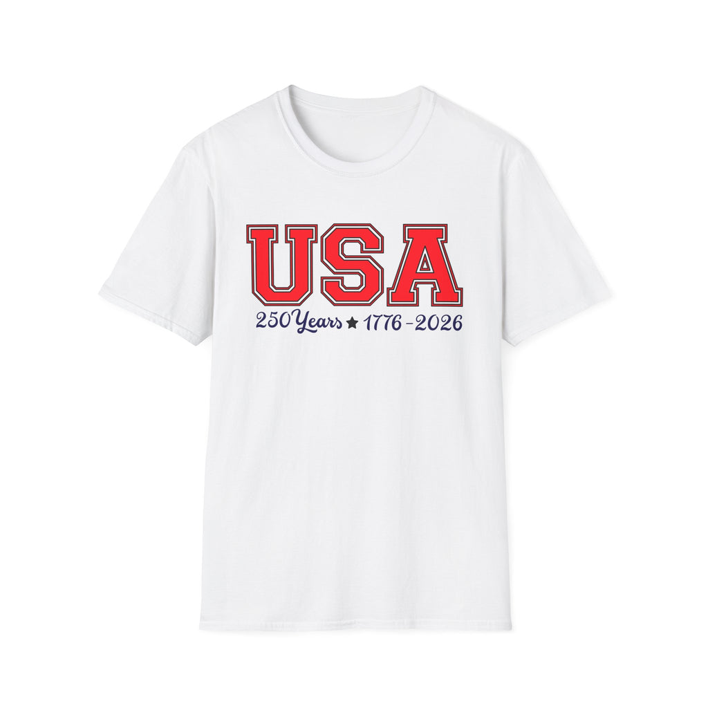 USA 250 Years Shirt 1776 2026, America 250th Anniversary T-Shirt, Varsity Style Patriotic Tee, Fourth of July Gift, Classic USA Bold Letter Shirt