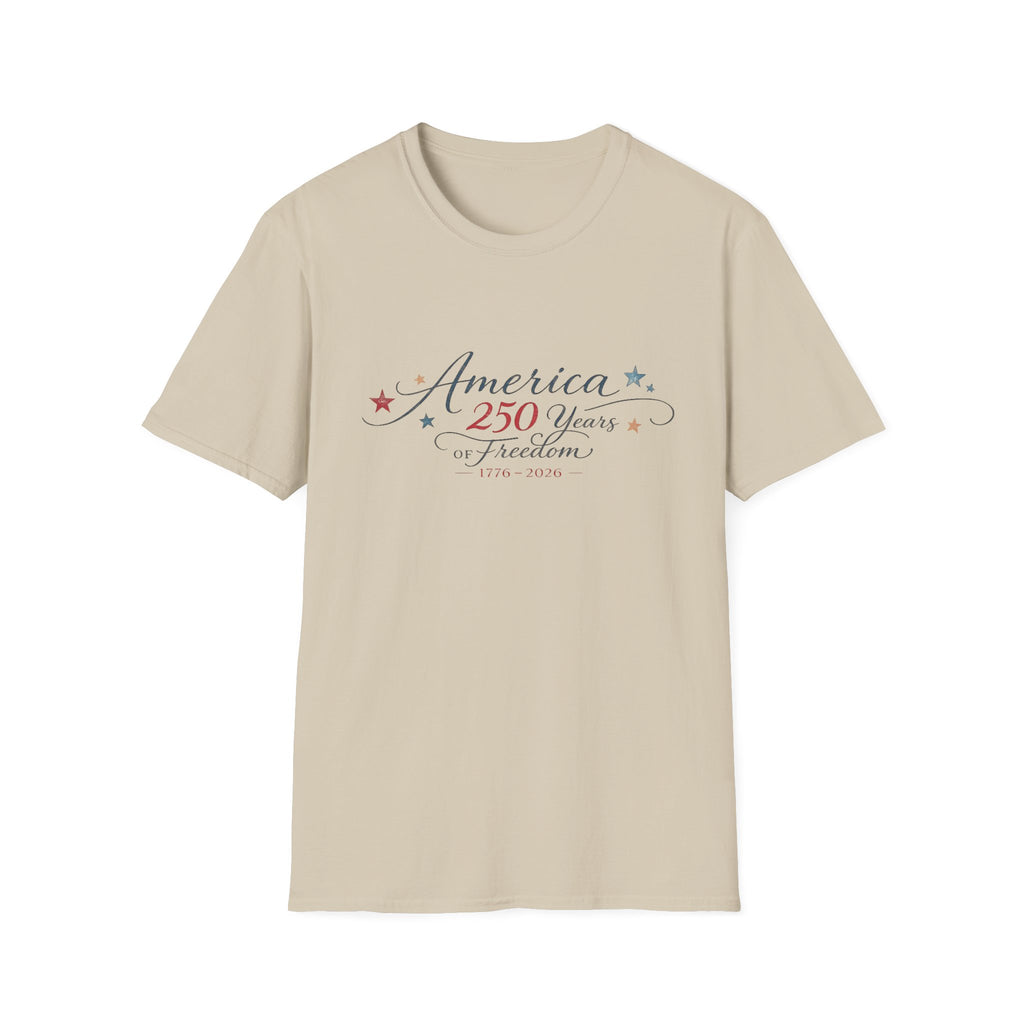 America 250 Years of Freedom Calligraphy Shirt, Elegant Script Patriotic Tee 1776 2026, Sophisticated Anniversary 4th of July T-Shirt, Patriotic