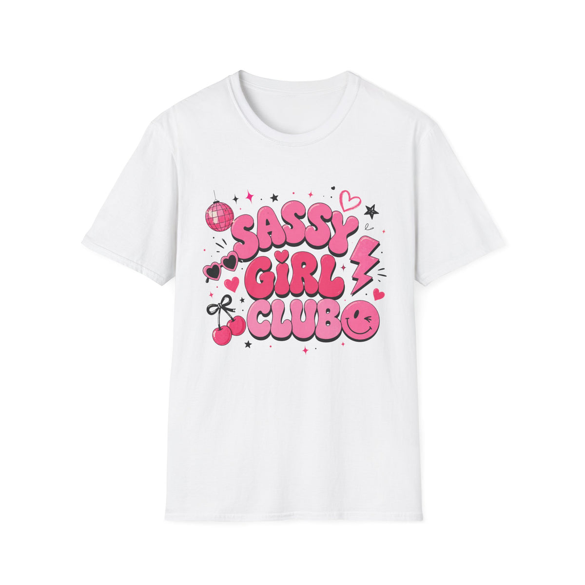 Sassy Girl Club T-Shirt — Retro Pink Bubble Letter Graphic Tee