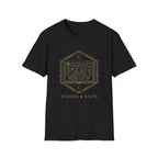 Gaming T-Shirt — 'Stories & Stats' Controller Spellbook Graphic