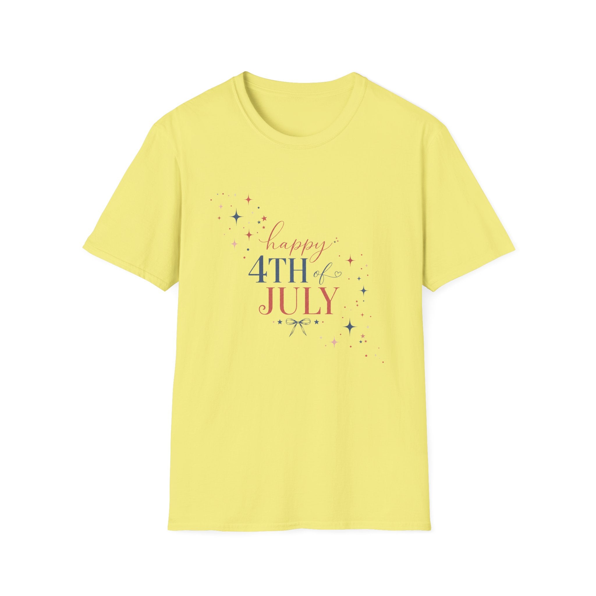 Happy 4th of July Sparkle Bow T-Shirt, Coquette Patriotic Sparkle Star Tee, Feminine Independence Day Shirt, Cute Mixed Typography 4th July