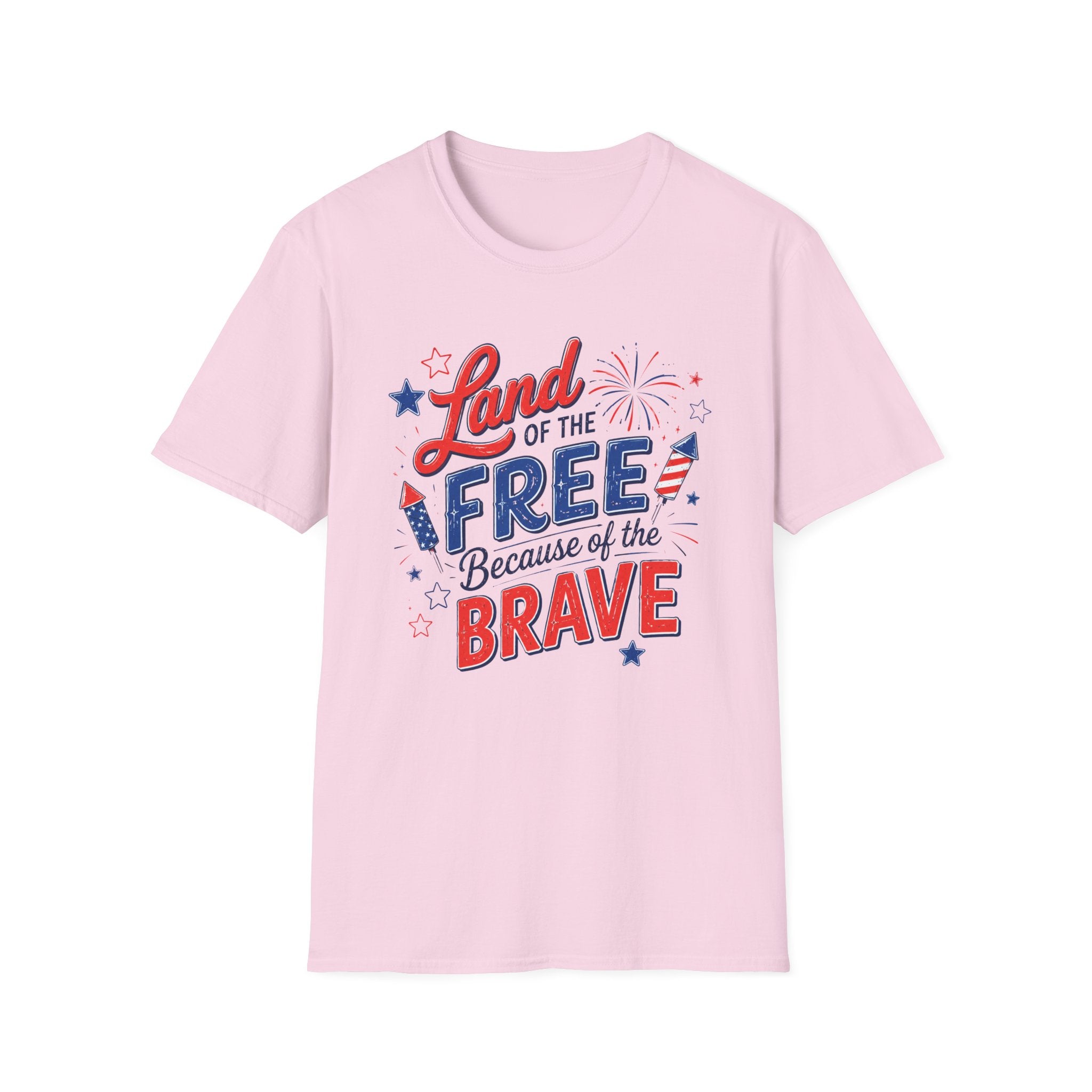 Land of the Free Tee, Because of the Brave Shirt, Patriotic USA Graphic Top, Red White Blue Freedom Outfit T-Shirt