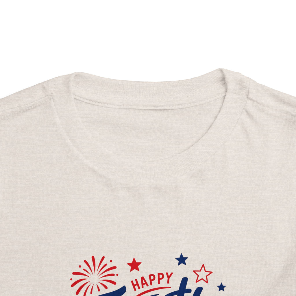 Happy Fourth of July Patriotic T-Shirt, Americana Fireworks Graphic Tee, Retro Independence Day Shirt, Summer Celebration Apparel, Red White Blue Outfit Toddler Short Sleeve Tee