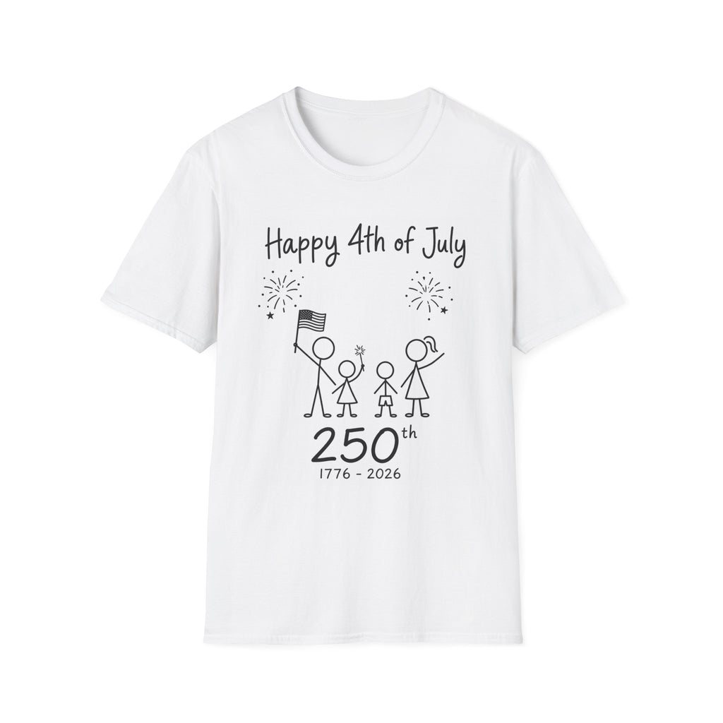 Happy 4th of July, Stick Figure Family T-Shirt, 250th Anniversary Tee, 1776 2026, America 250 Years, Gift, Independence Day