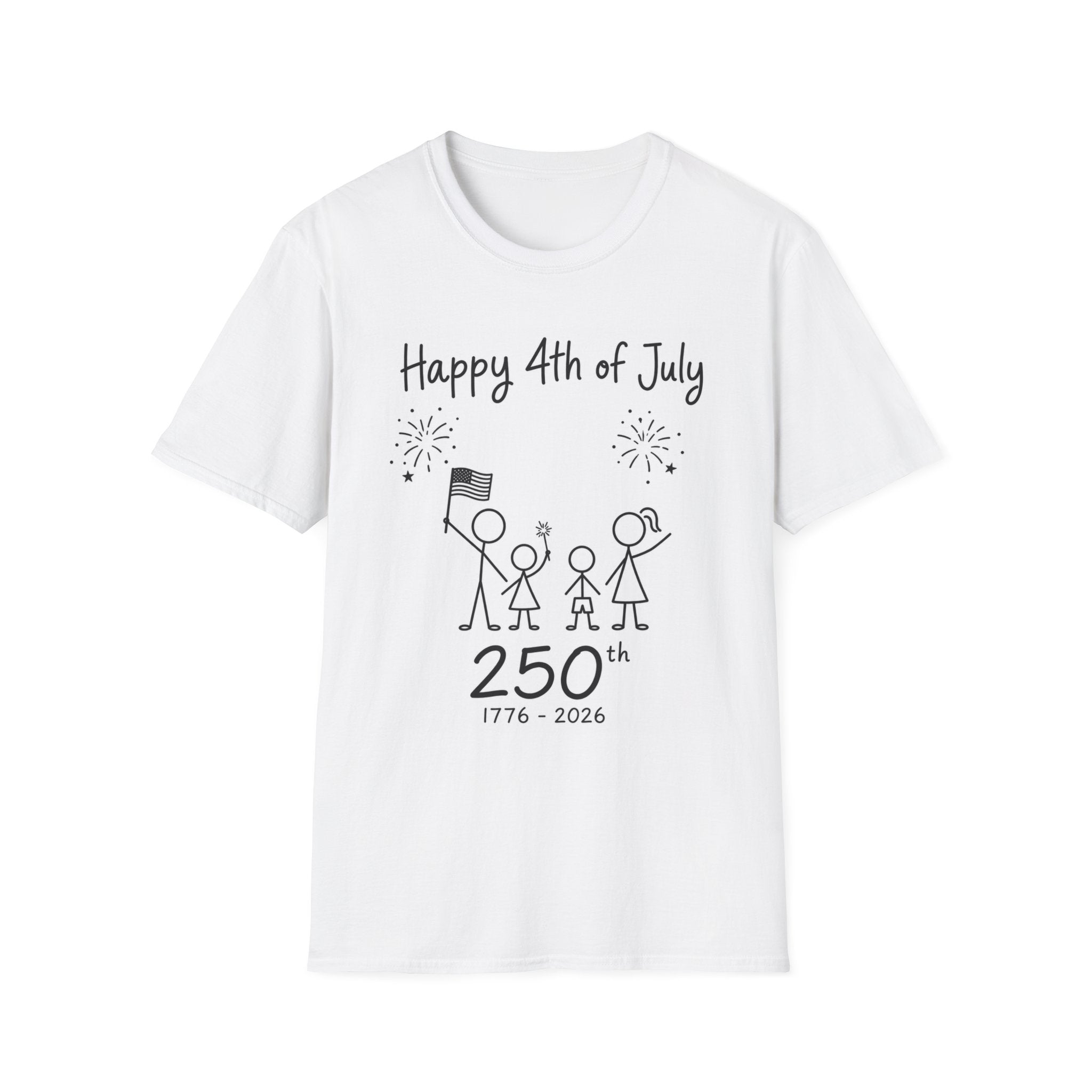 Happy 4th of July, Stick Figure Family T-Shirt, 250th Anniversary Tee, 1776 2026, America 250 Years, Gift, Independence Day