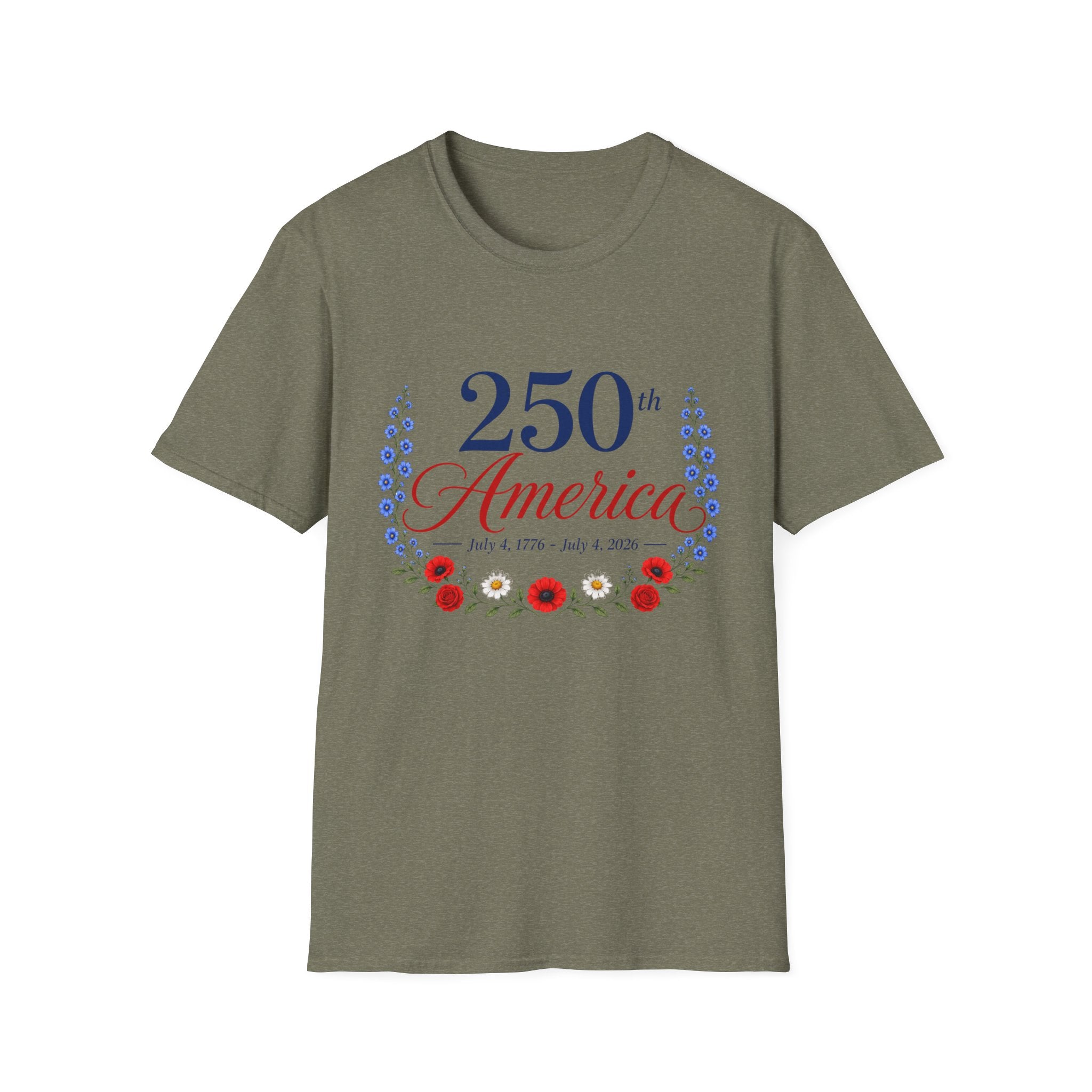 250th America Floral T-Shirt, July 4 1776 2026 Anniversary Tee, Patriotic Flower Shirt, America 250th Birthday Gift, Cottagecore 4th of July Tee