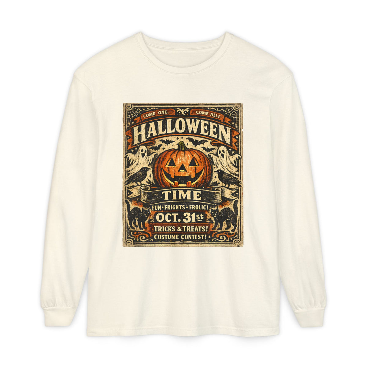 Halloween Time Vintage Jack-O'-Lantern & Ghosts Long Sleeve T-Shirt