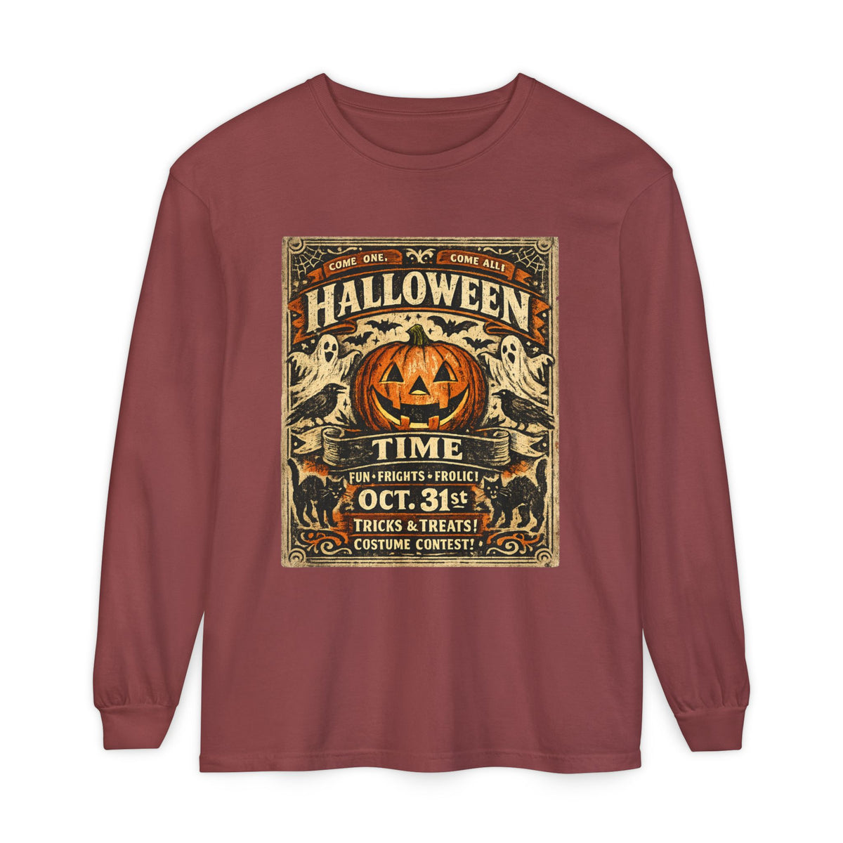 Halloween Time Vintage Jack-O'-Lantern & Ghosts Long Sleeve T-Shirt