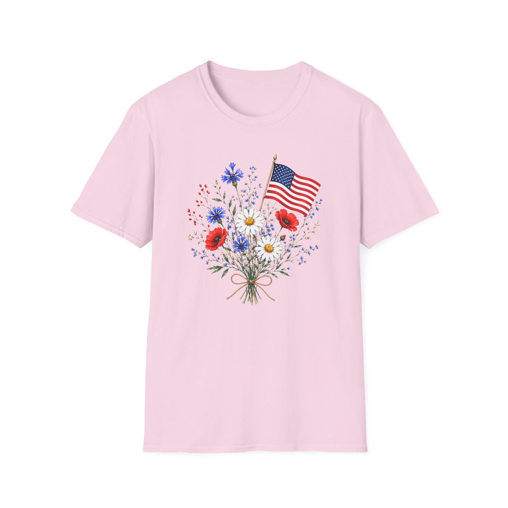 Patriotic Floral Bouquet Graphic Tee - 4th of July Wildflower T-Shirt