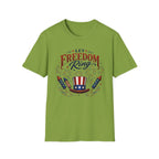 Let Freedom Ring T-Shirt | Patriotic Uncle Sam Hat Graphic Tee, Fourth Of July Charcoal Fireworks Top