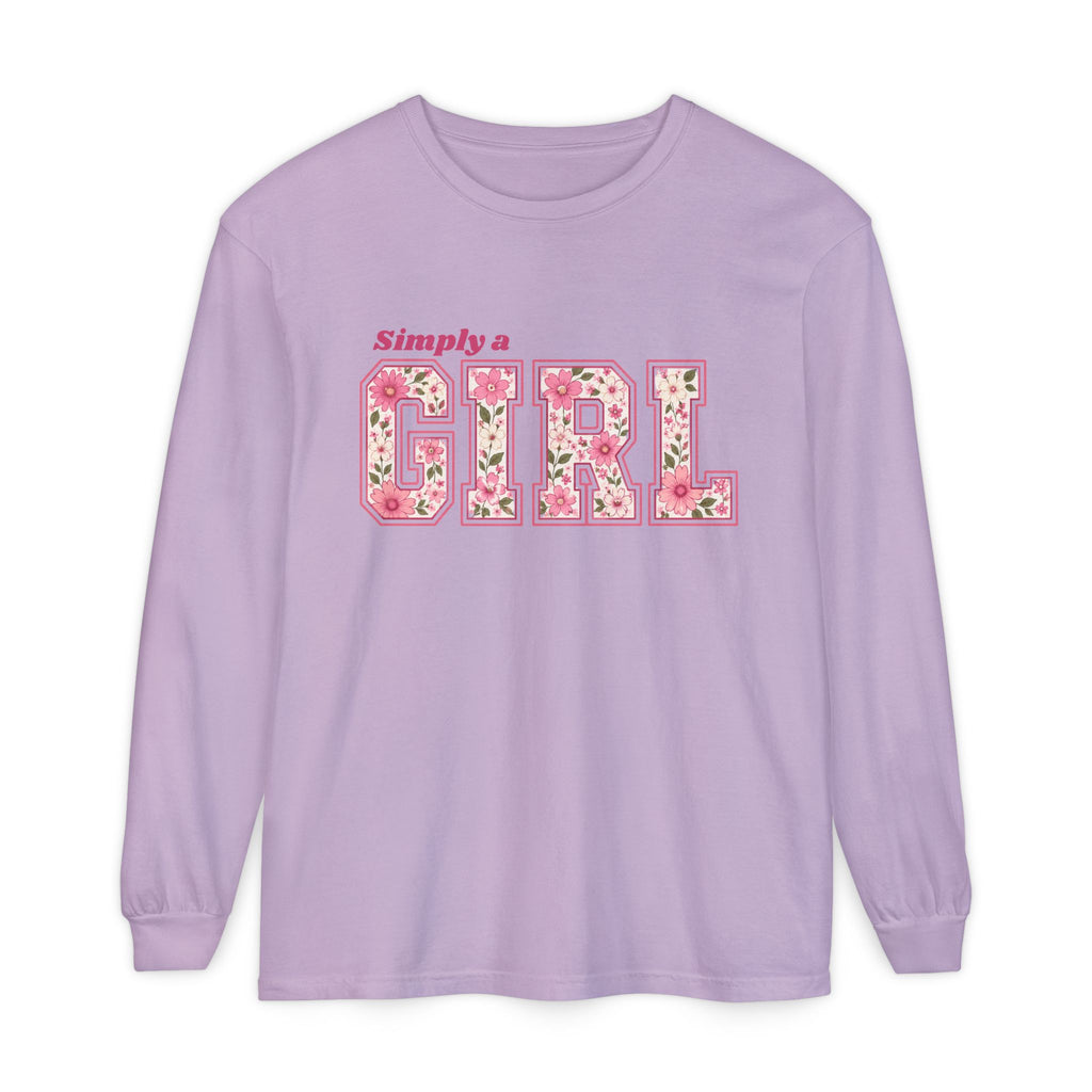 Simply a GIRL Floral Feminine Pink Flower Typography Long Sleeve T-shirt