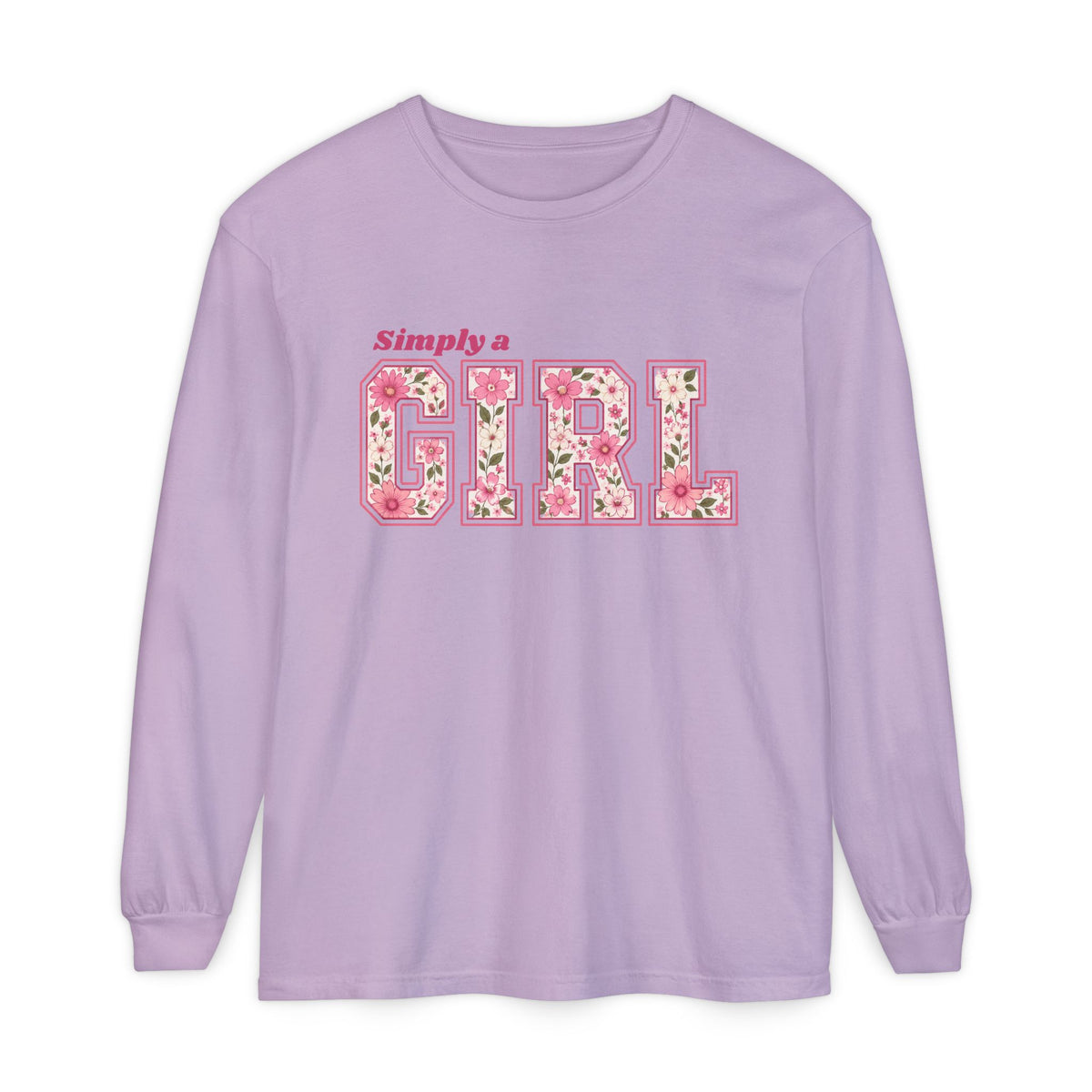 Simply a GIRL Floral Feminine Pink Flower Typography Long Sleeve T-shirt