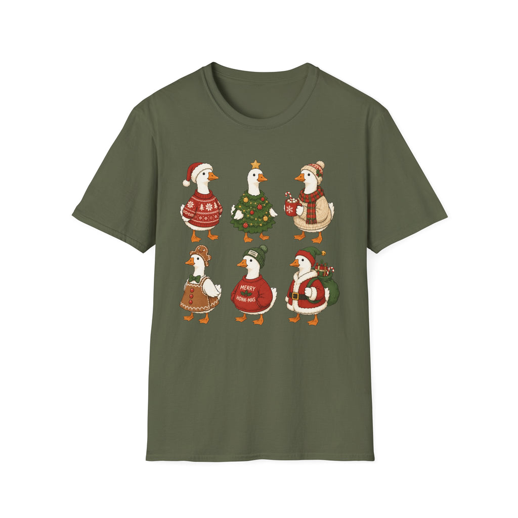 Christmas Geese T-Shirt — Cute Holiday Ducks in Sweaters & Tree Design