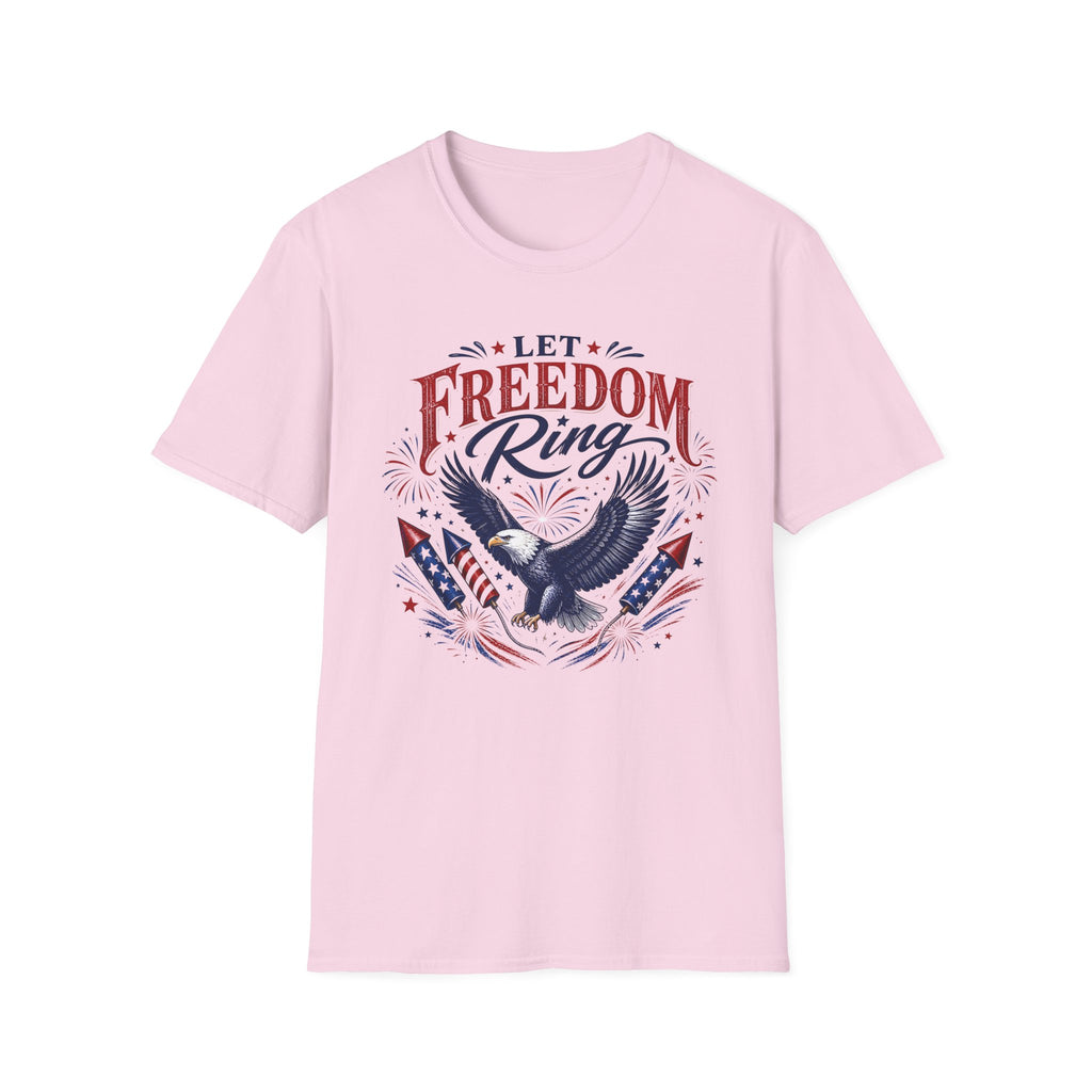 Let Freedom Ring T-Shirt | Patriotic American Bald Eagle Graphic Tee, Fourth Of July Retro Fireworks Top