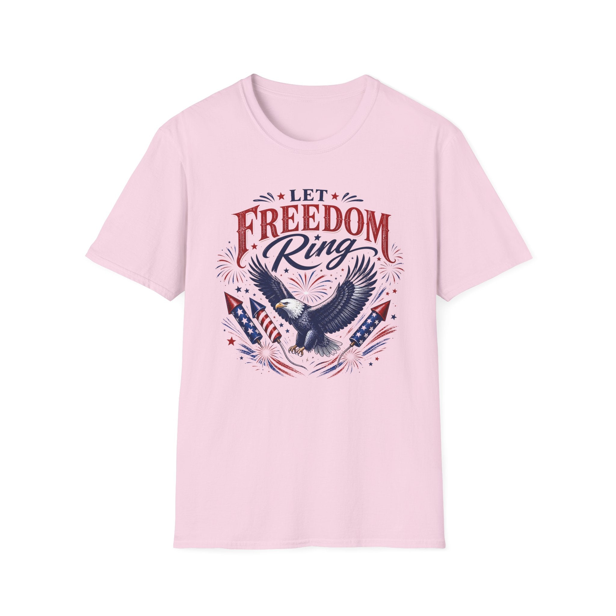 Let Freedom Ring T-Shirt | Patriotic American Bald Eagle Graphic Tee, Fourth Of July Retro Fireworks Top