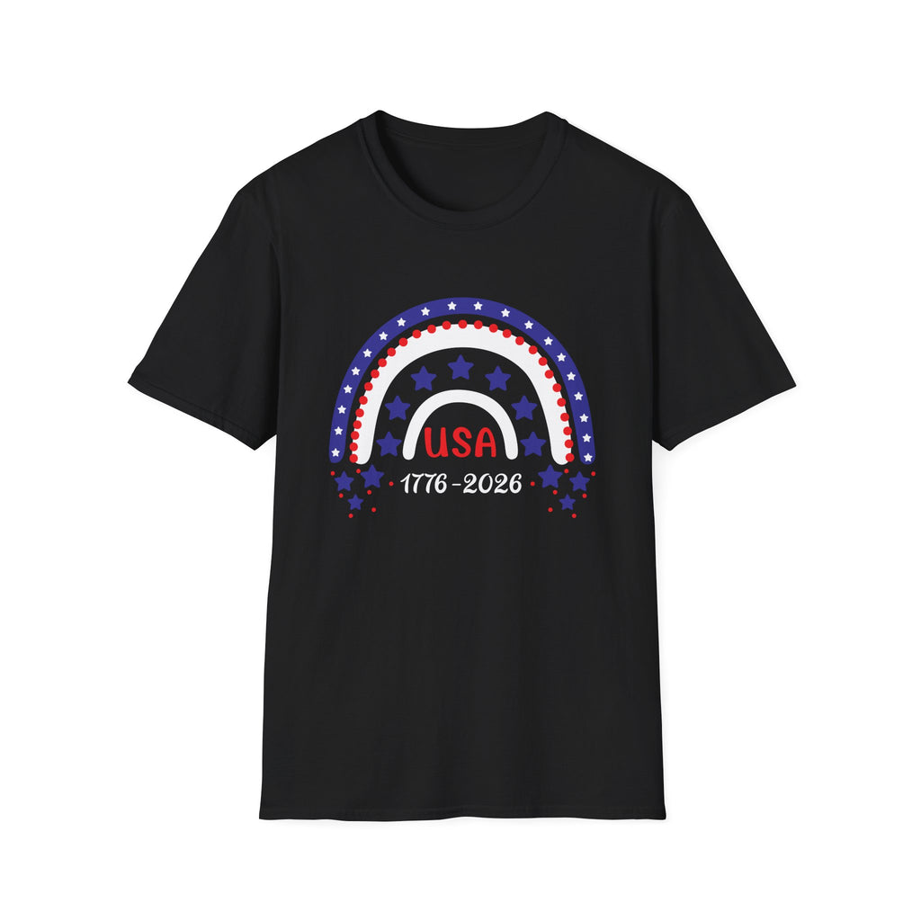 USA 1776–2026 Patriotic Rainbow Tee, American Anniversary Shirt, Red White Blue Graphic Top, USA Pride Outfit