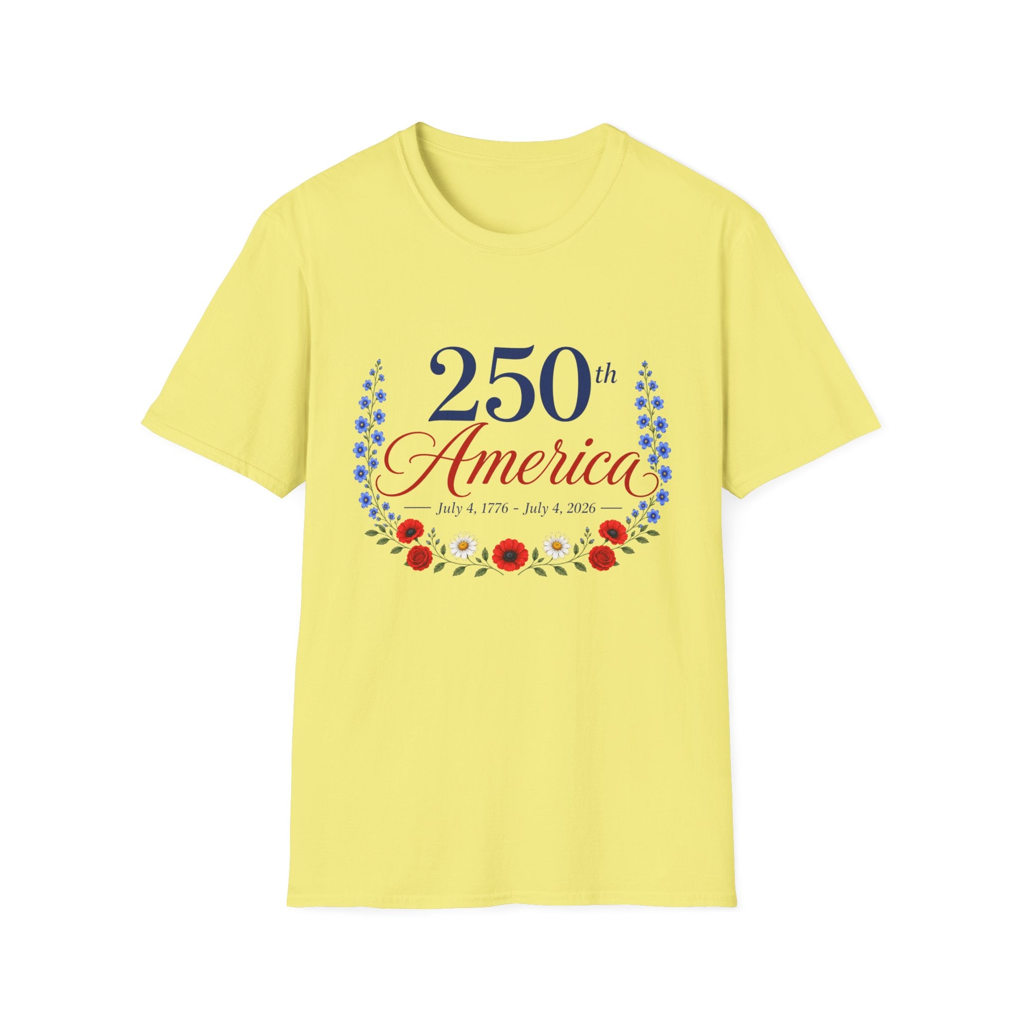 250th America Floral T-Shirt, July 4 1776 2026 Anniversary Tee, Patriotic Flower Shirt, America 250th Birthday Gift, Cottagecore 4th of July Tee