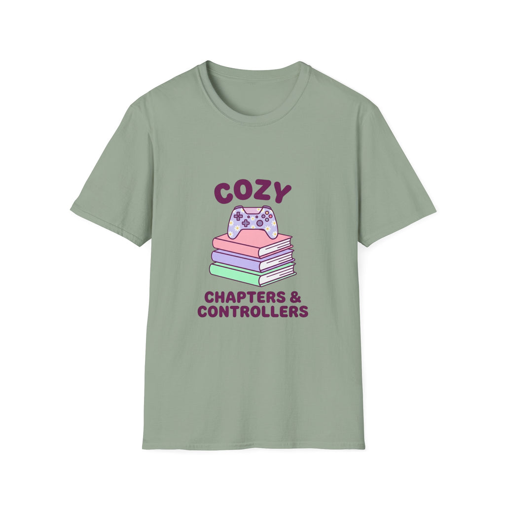 Cozy Chapters & Controllers T-Shirt — Gamer & Booklover Graphic Tee