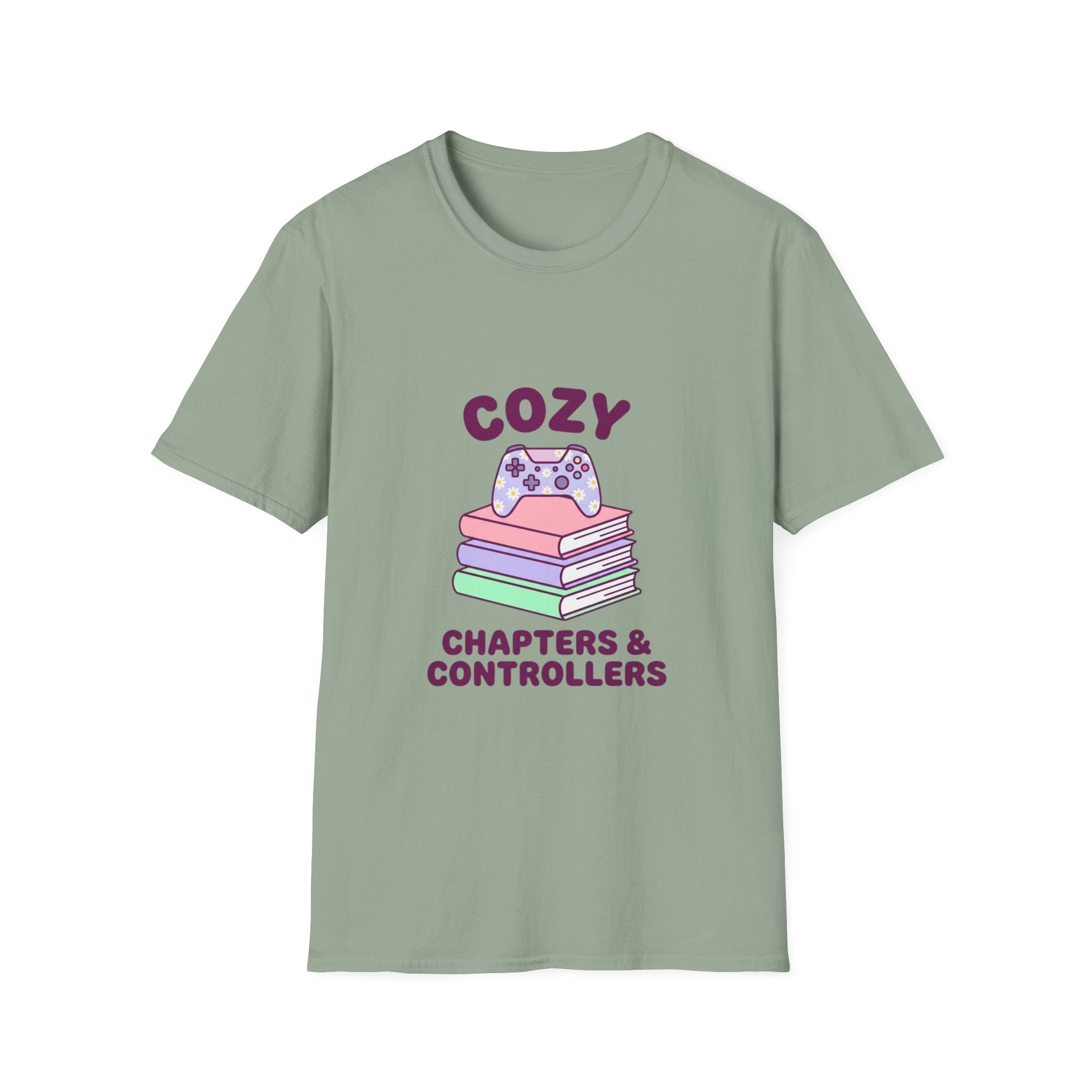 Cozy Chapters & Controllers T-Shirt — Gamer & Booklover Graphic Tee