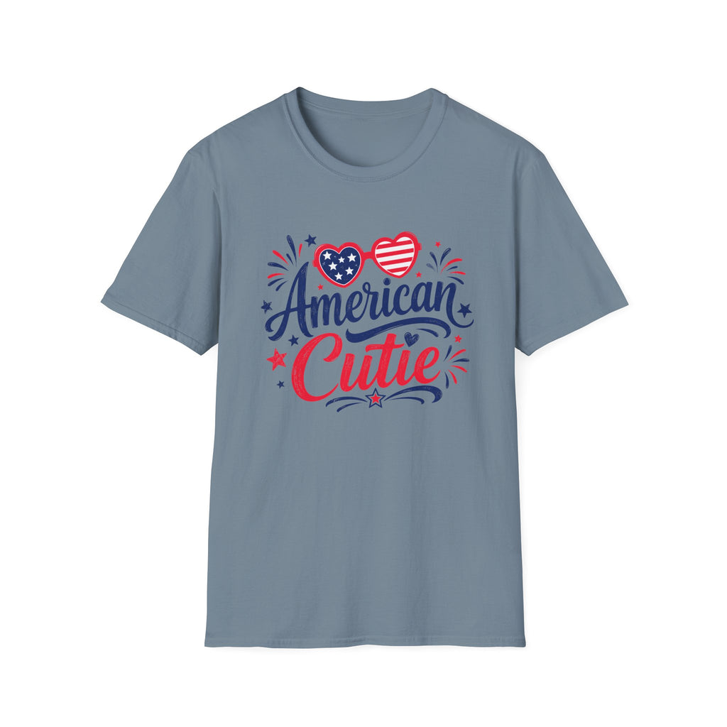 American Cutie T-Shirt | Patriotic Heart Sunglasses Graphic Tee, Fourth Of July Stars Fireworks Top
