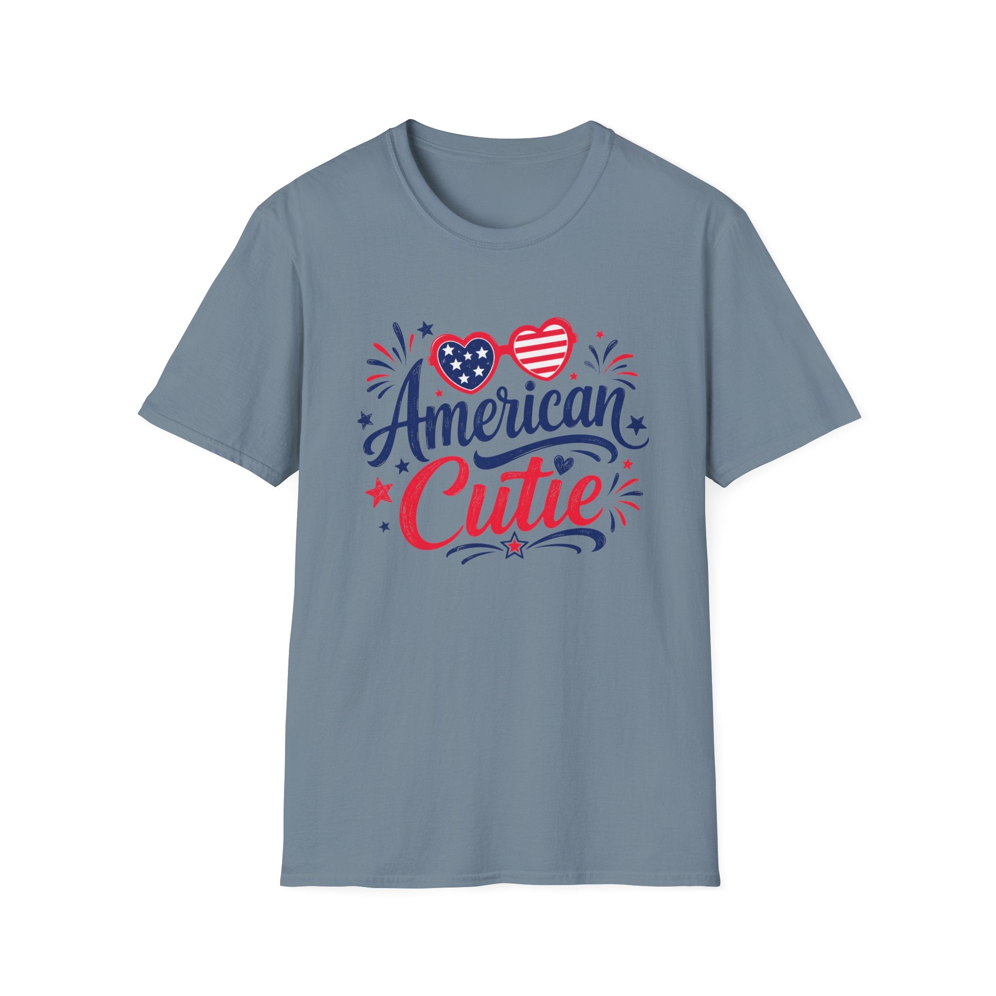 American Cutie T-Shirt | Patriotic Heart Sunglasses Graphic Tee, Fourth Of July Stars Fireworks Top