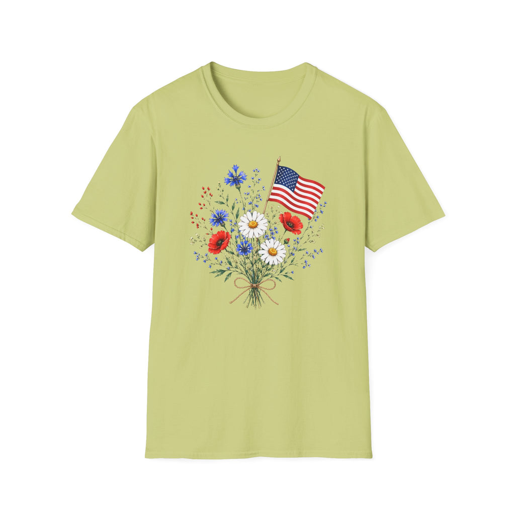 Patriotic Floral Bouquet Graphic Tee - 4th of July Wildflower T-Shirt