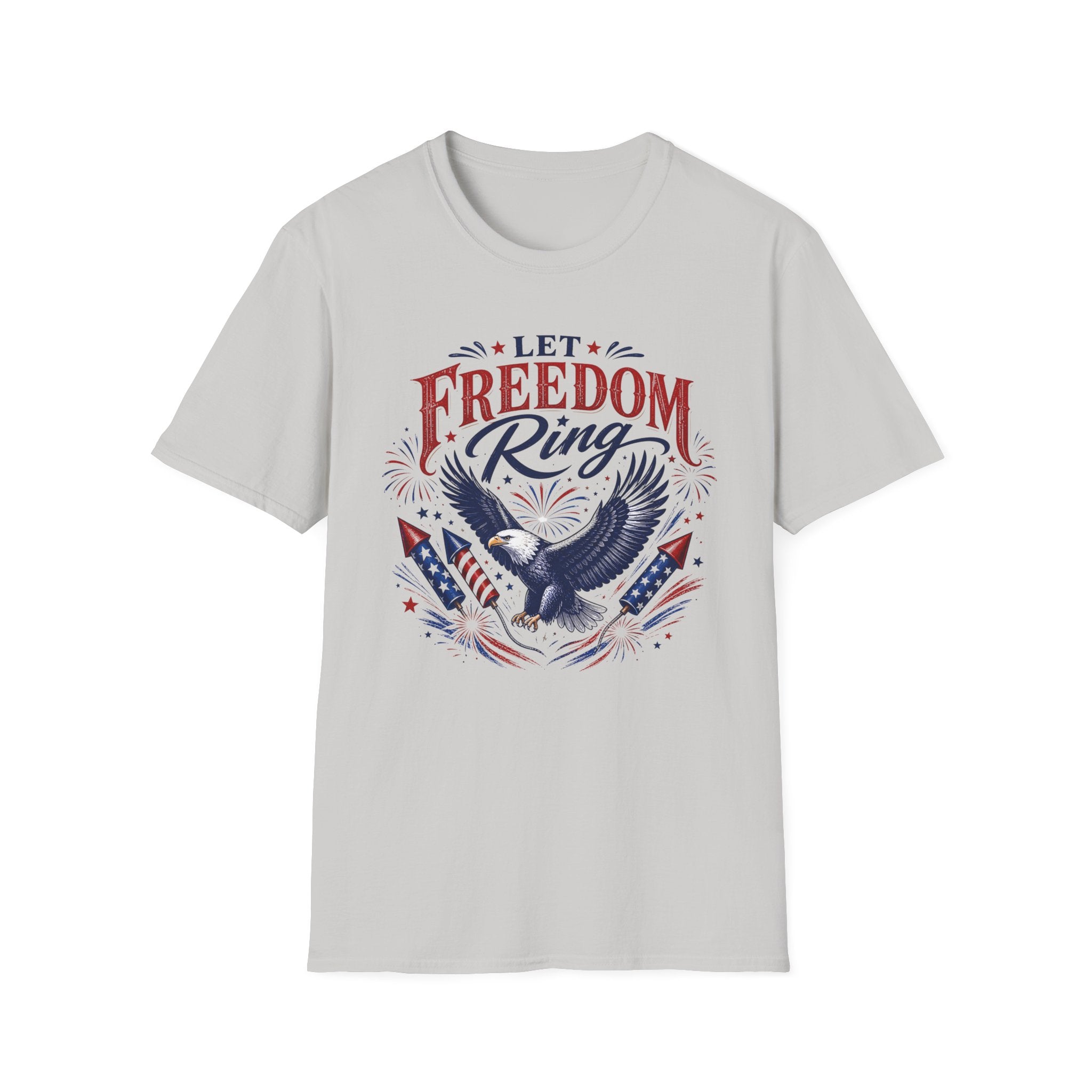 Let Freedom Ring T-Shirt | Patriotic American Bald Eagle Graphic Tee, Fourth Of July Retro Fireworks Top