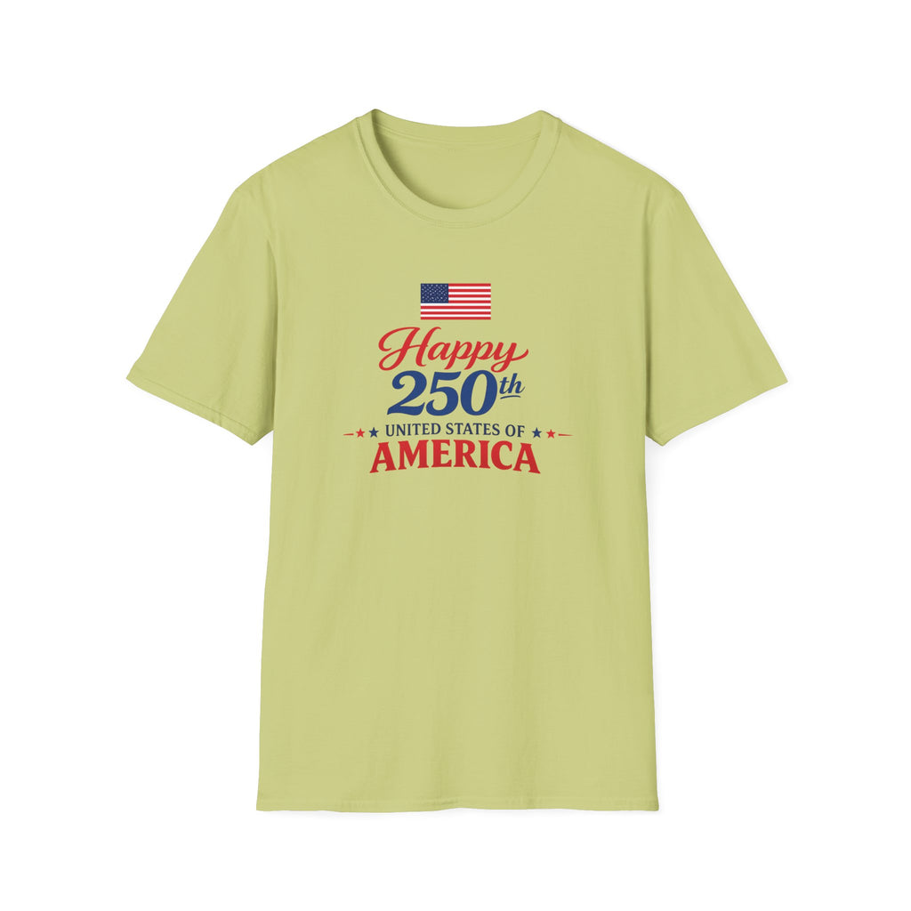 Happy 250th USA Tee, United States Anniversary Shirt, Red White Blue Patriotic Graphic Top, American Pride Celebration Outfit T-Shirt