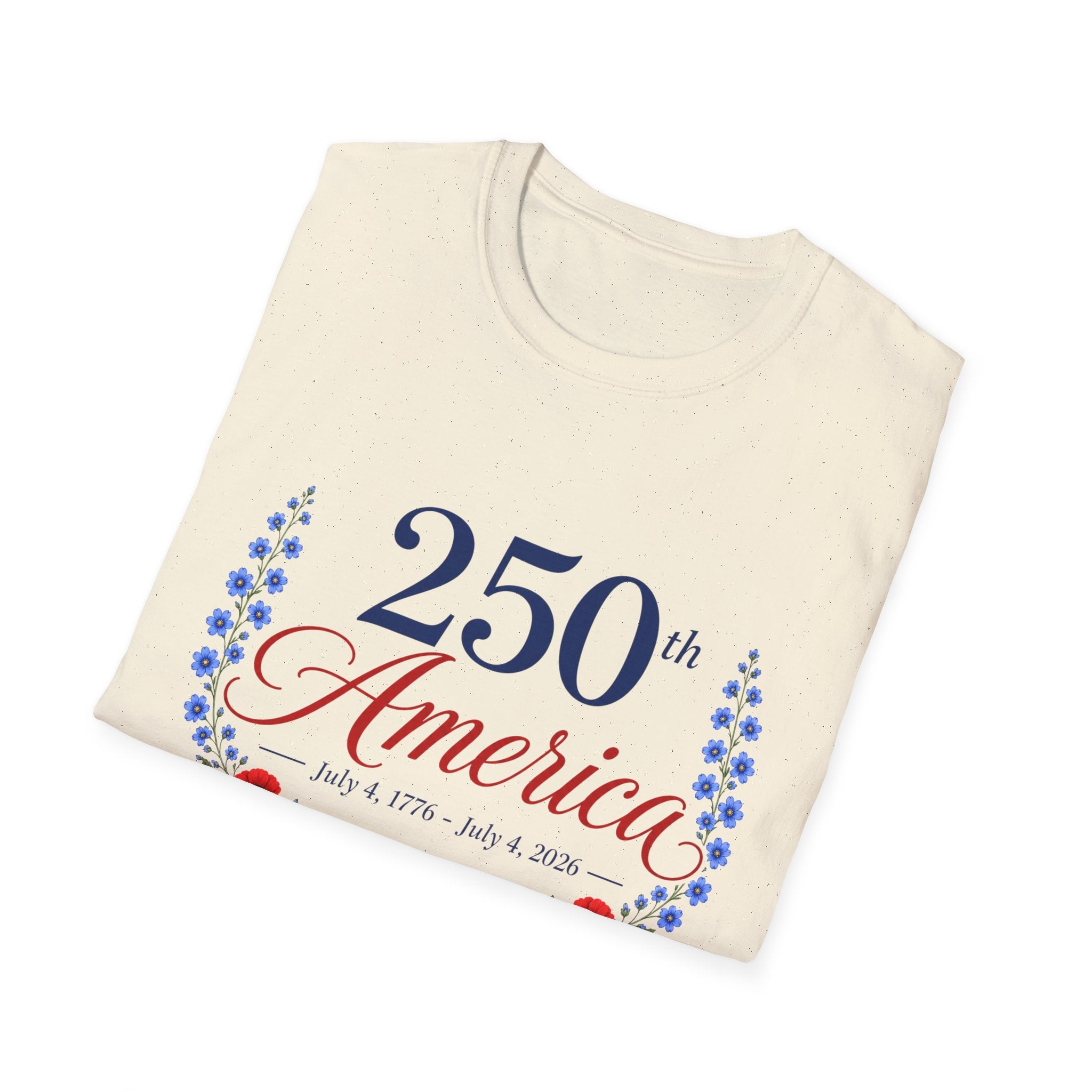 250th America Floral T-Shirt, July 4 1776 2026 Anniversary Tee, Patriotic Flower Shirt, America 250th Birthday Gift, Cottagecore 4th of July Tee