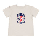 USA All The Way Tee, Patriotic Lightning Bolt Shirt, Red White Blue Star Graphic Top, Fourth of July Celebration Outfit Toddler Short Sleeve Tee