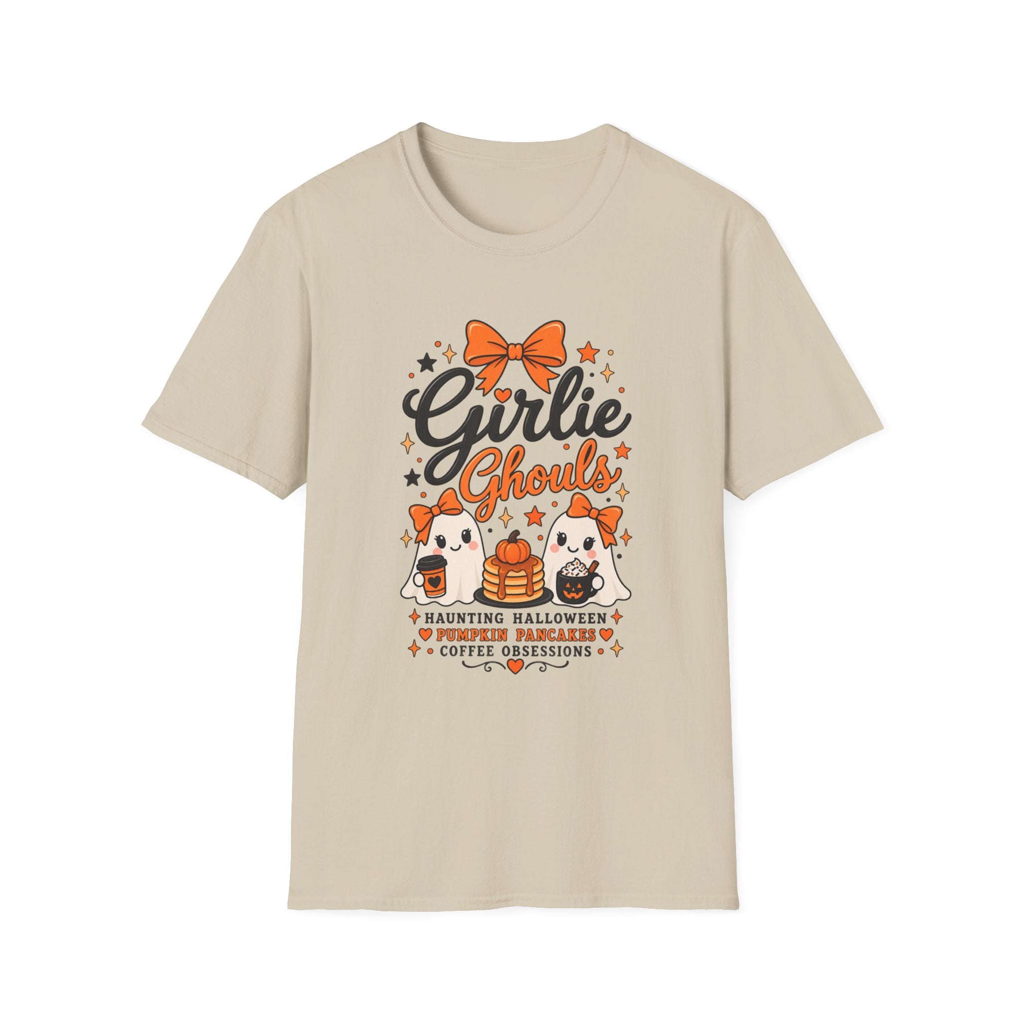 Girlie Ghouls Halloween T‑Shirt — Cute Orange Bow Spooky Graphic Tee