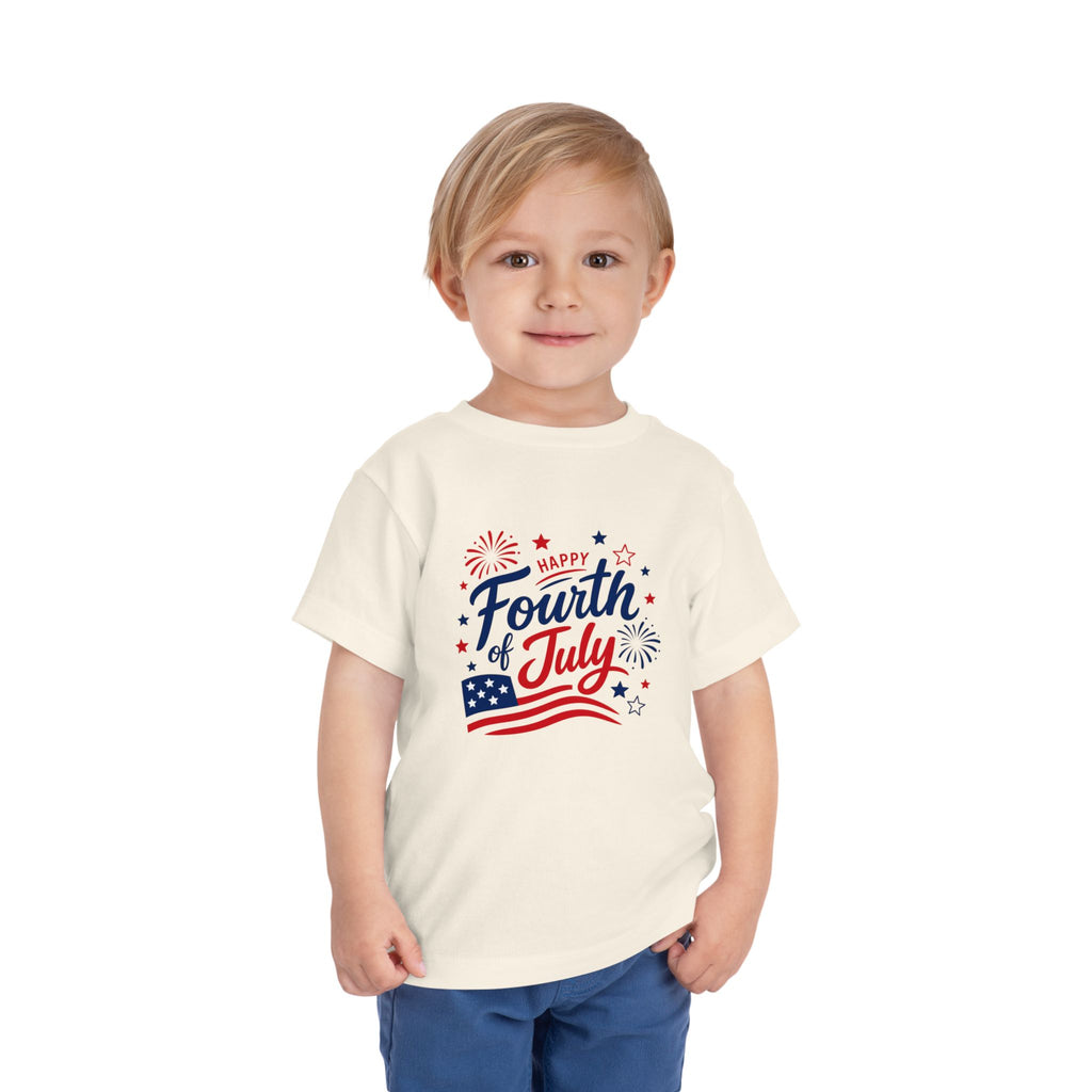 Happy Fourth of July Patriotic T-Shirt, Americana Fireworks Graphic Tee, Retro Independence Day Shirt, Summer Celebration Apparel, Red White Blue Outfit Toddler Short Sleeve Tee