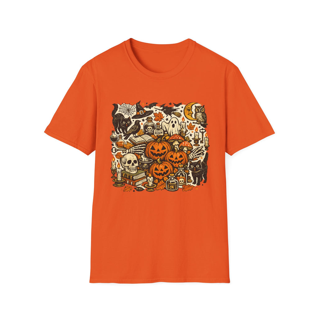 Halloween Vintage Graphic T-Shirt — Pumpkins, Cats & Spooky Night