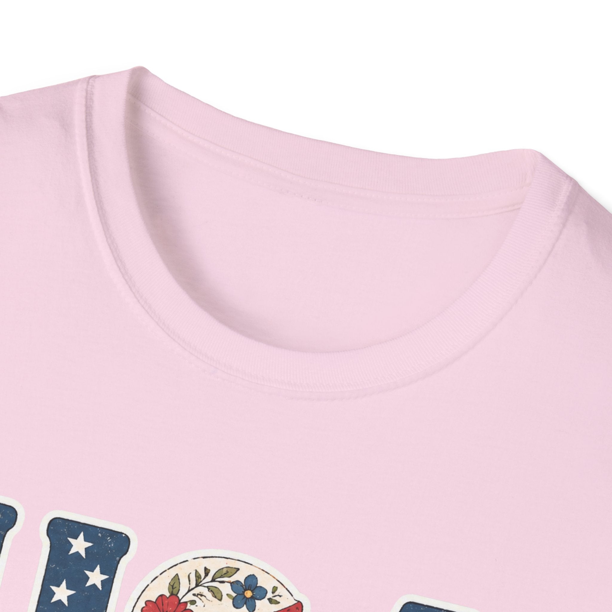USA Patriotic Floral T-Shirt | American Flag Block Lettering Graphic Tee, Fourth Of July Vintage Cottagecore Top