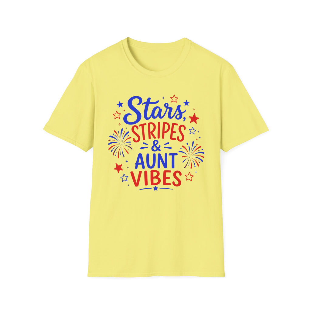 Patriotic Aunt Vibes Graphic Tee - 4th of July Stars and Stripes Family Fireworks T-Shirt