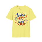 Patriotic Aunt Vibes Graphic Tee - 4th of July Stars and Stripes Family Fireworks T-Shirt