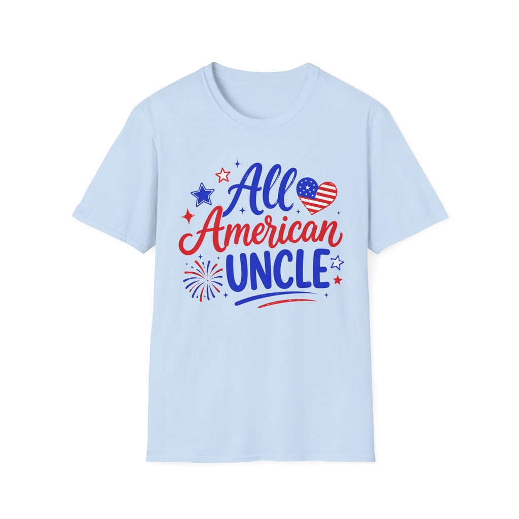 All American Uncle Tee, Patriotic USA Shirt, Red White Blue Fireworks Graphic Top, Fourth of July Celebration Outfit T-Shirt