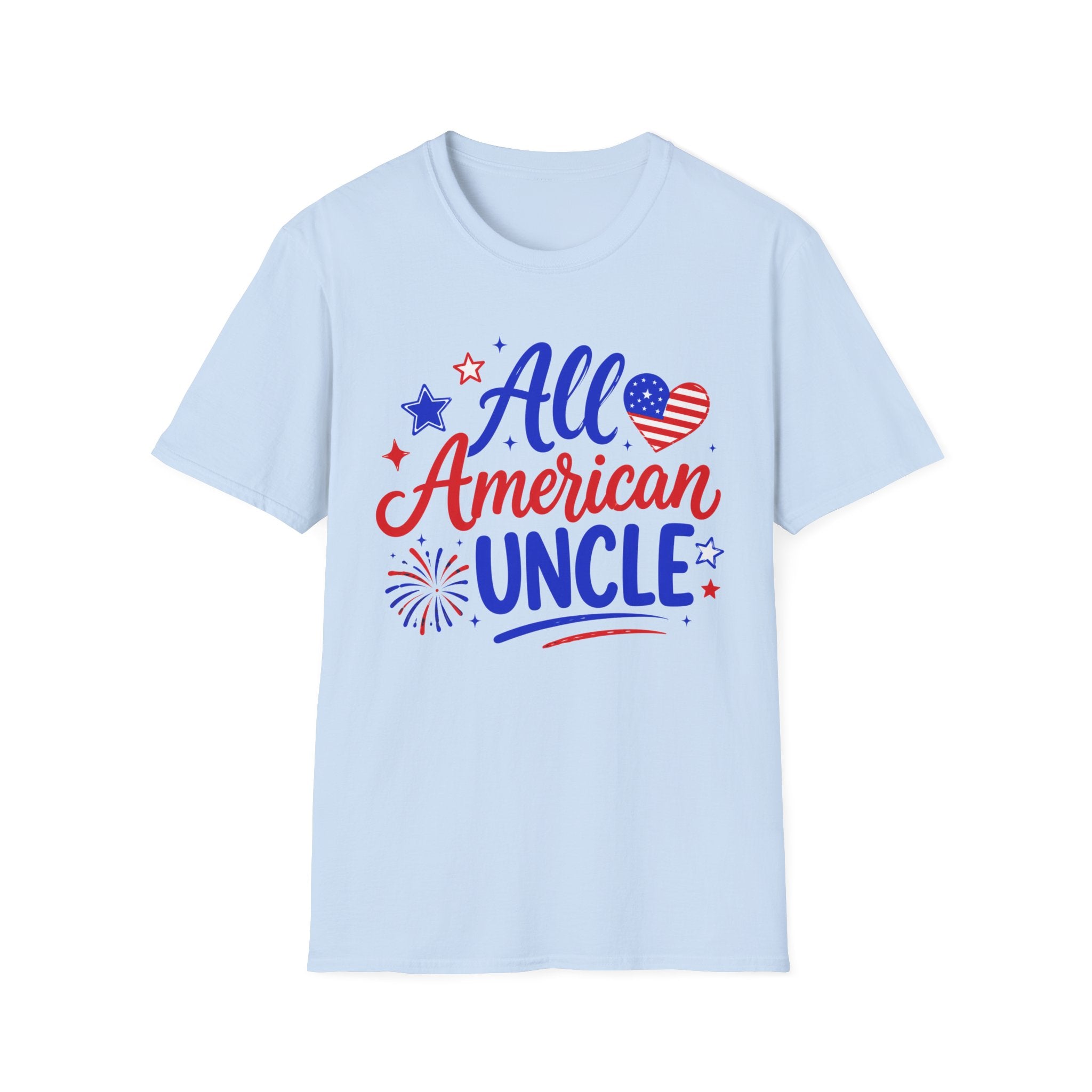 All American Uncle Tee, Patriotic USA Shirt, Red White Blue Fireworks Graphic Top, Fourth of July Celebration Outfit T-Shirt