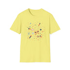 Patriotic Doodle Collage T-Shirt, Cute 4th of July Bow Heart Flag Confetti Tee, Whimsical Festive America Shirt, Coquette Patriotic Icon Scatter Gift