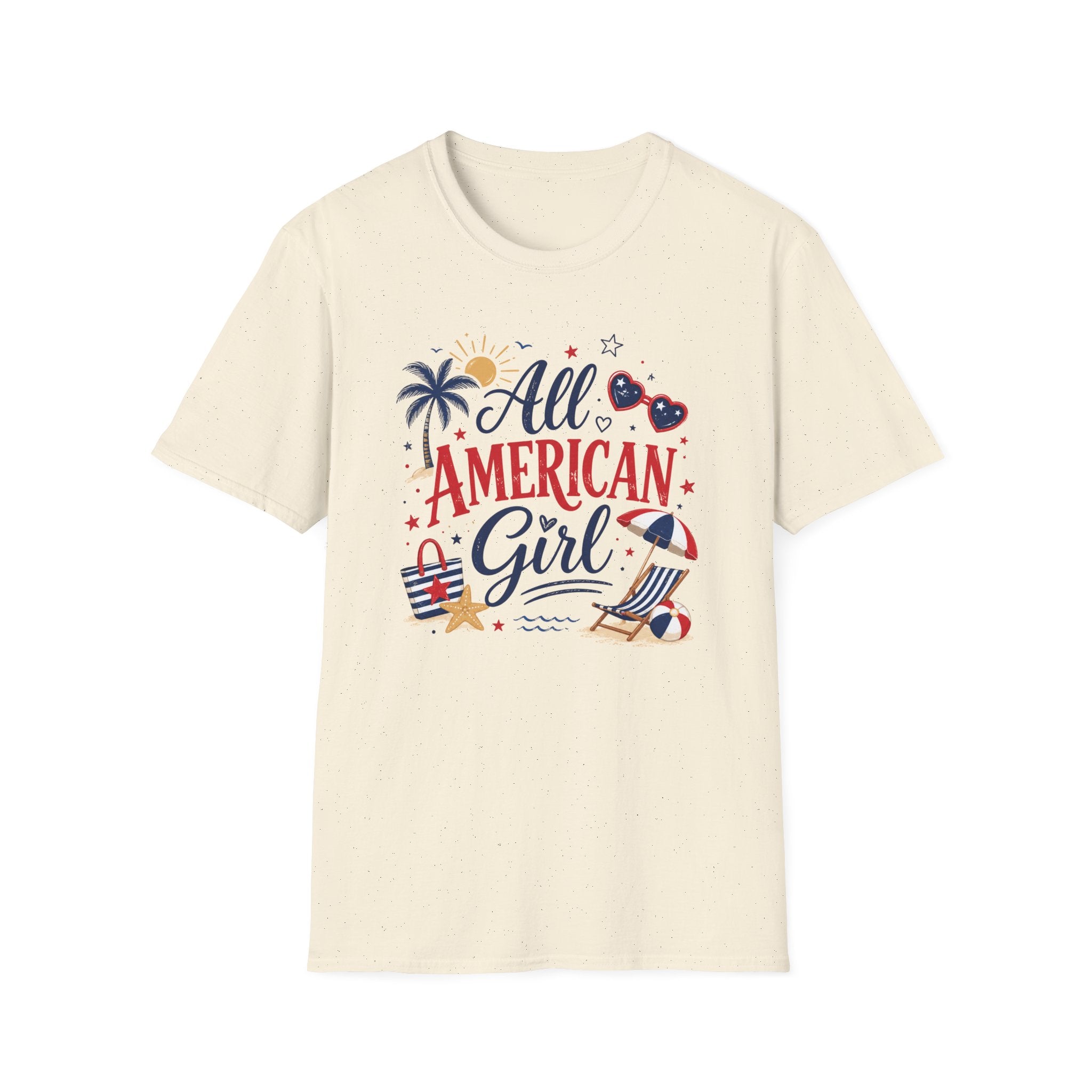 All American Girl Graphic Tee - Patriotic 4th of July Summer Beach T-Shirt