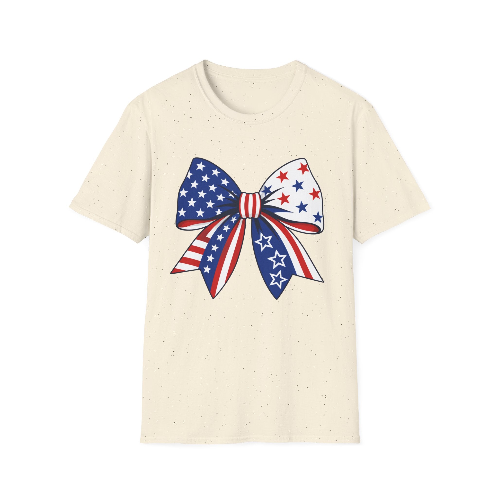 Oversized American Flag Bow T-Shirt, Cheer Bow Stars Stripes Patriotic Tee, Big Coquette 4th of July Bow Shirt, Bold Graphic USA Bow Gift Women Girls Independence Day