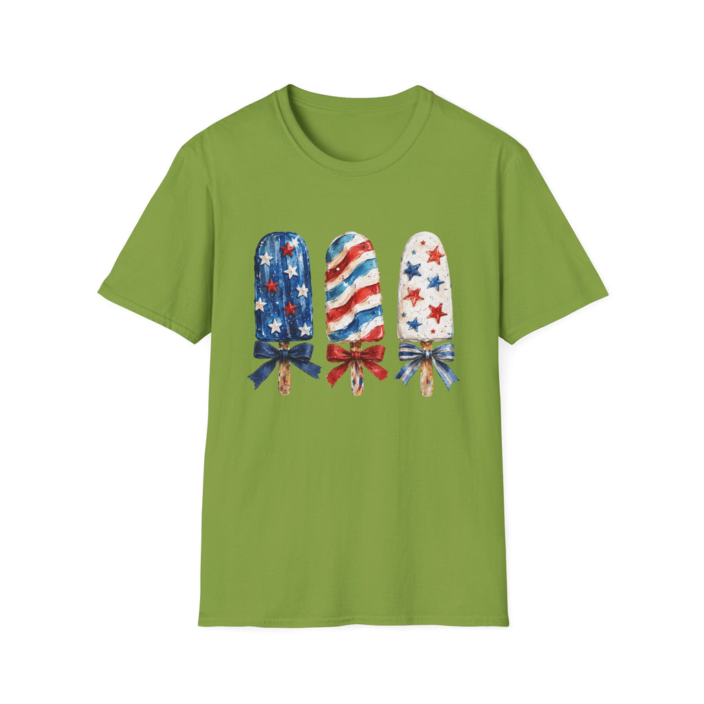 Patriotic Popsicle T-Shirt | Fourth Of July Watercolor Ice Pop Graphic Tee, Coquette Bow Summer Holiday Top