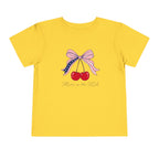 Made in the USA Cherry Tee, Patriotic Red White Blue Shirt, Cute Bow Fruit Graphic Top, Fourth of July Summer Outfit Toddler Short Sleeve Tee