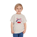 Made in the USA Cherry Tee, Patriotic Red White Blue Shirt, Cute Bow Fruit Graphic Top, Fourth of July Summer Outfit Toddler Short Sleeve Tee