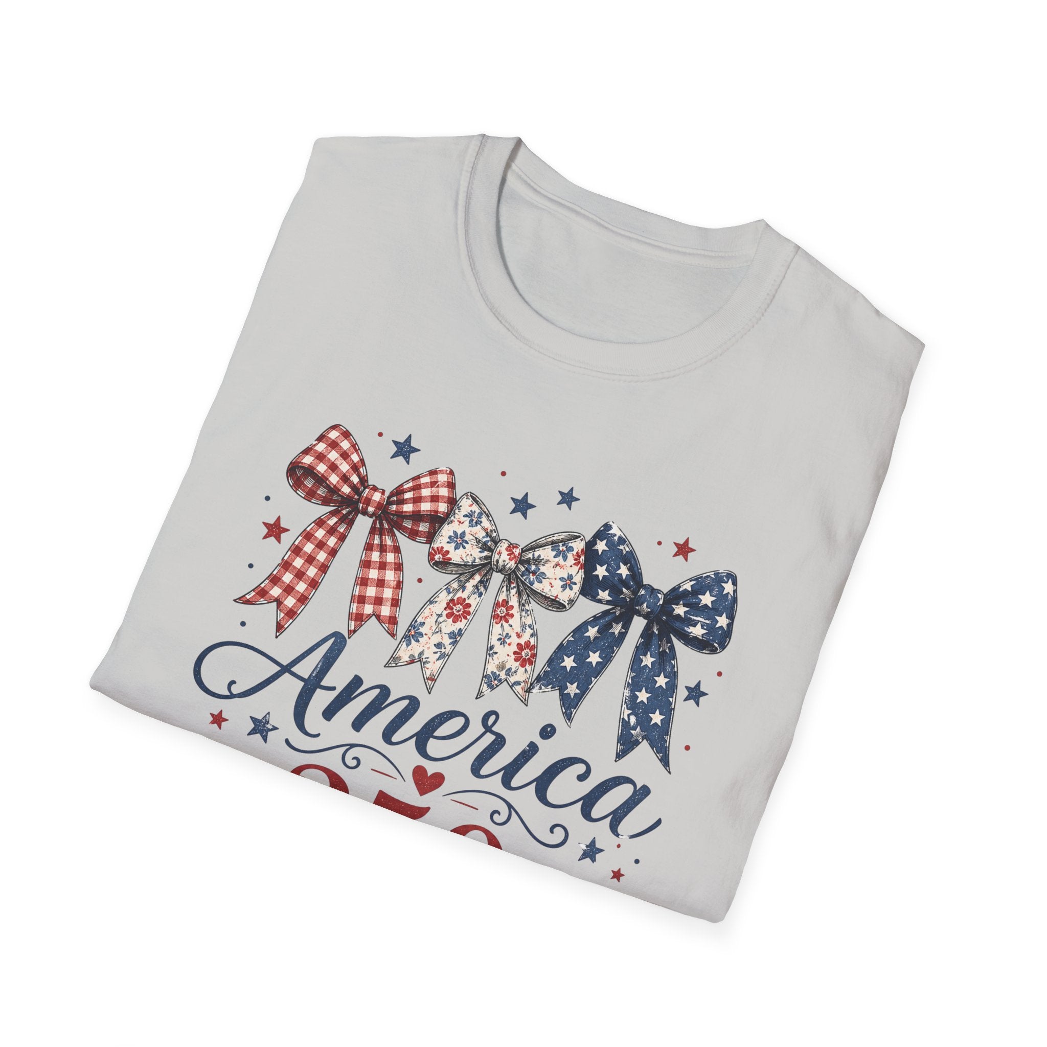 America 250 Years of Freedom Bow Shirt, Coquette Patriotic Trio Bow Tee 1776 2026, 4th of July Women's Vintage Bow T-Shirt, Gingham Stars Floral Patriotic Anniversary Gift