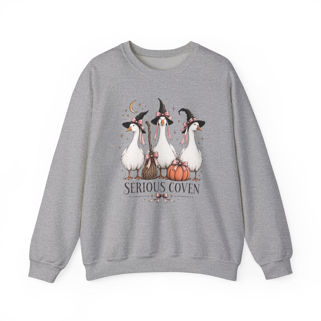 Serious Coven Goose Cute Witch Geese Halloween Crewneck Sweatshirt