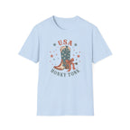 USA Honky Tonk T-Shirt, Patriotic Cowboy Boot Coquette Bow Tee, Country Western 4th of July Shirt, Star Cowgirl Boot America Gift Women, Country Patriotic Concert Tee