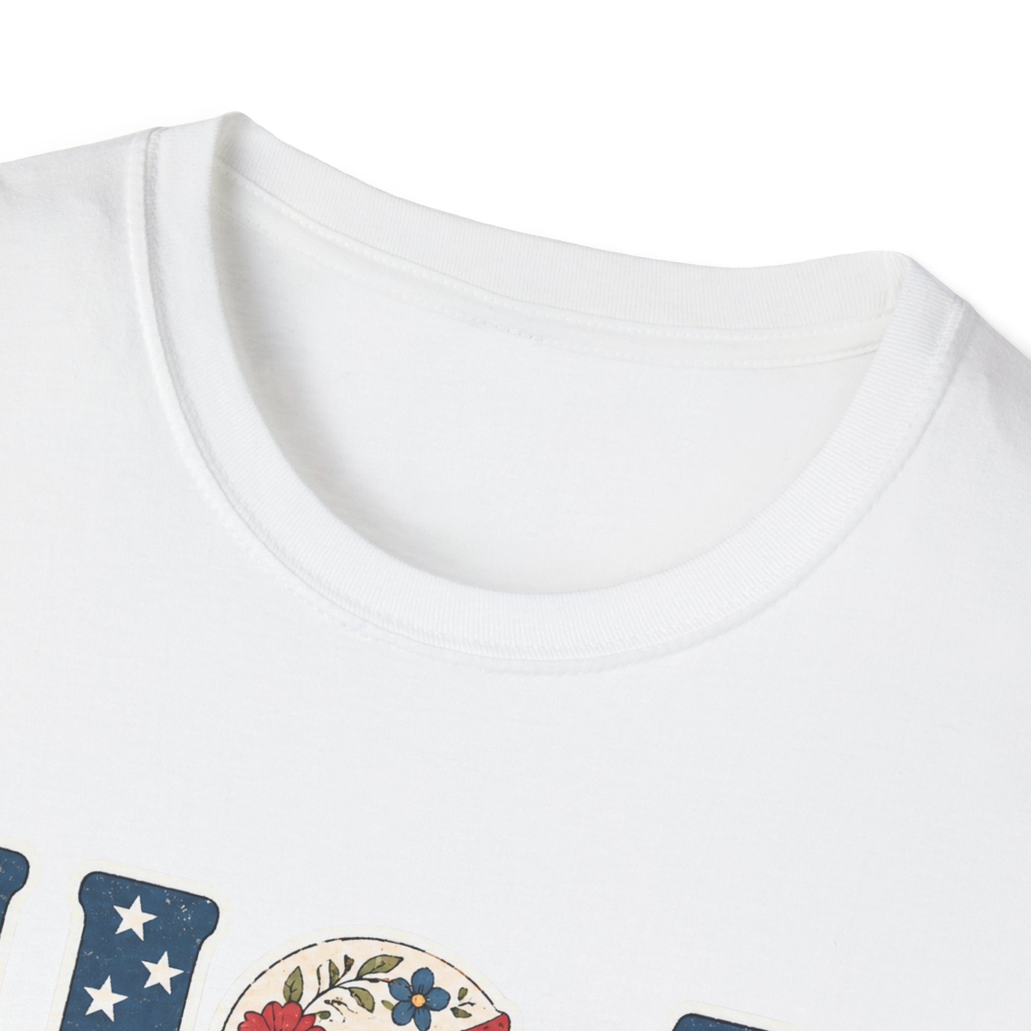 USA Patriotic Floral T-Shirt | American Flag Block Lettering Graphic Tee, Fourth Of July Vintage Cottagecore Top
