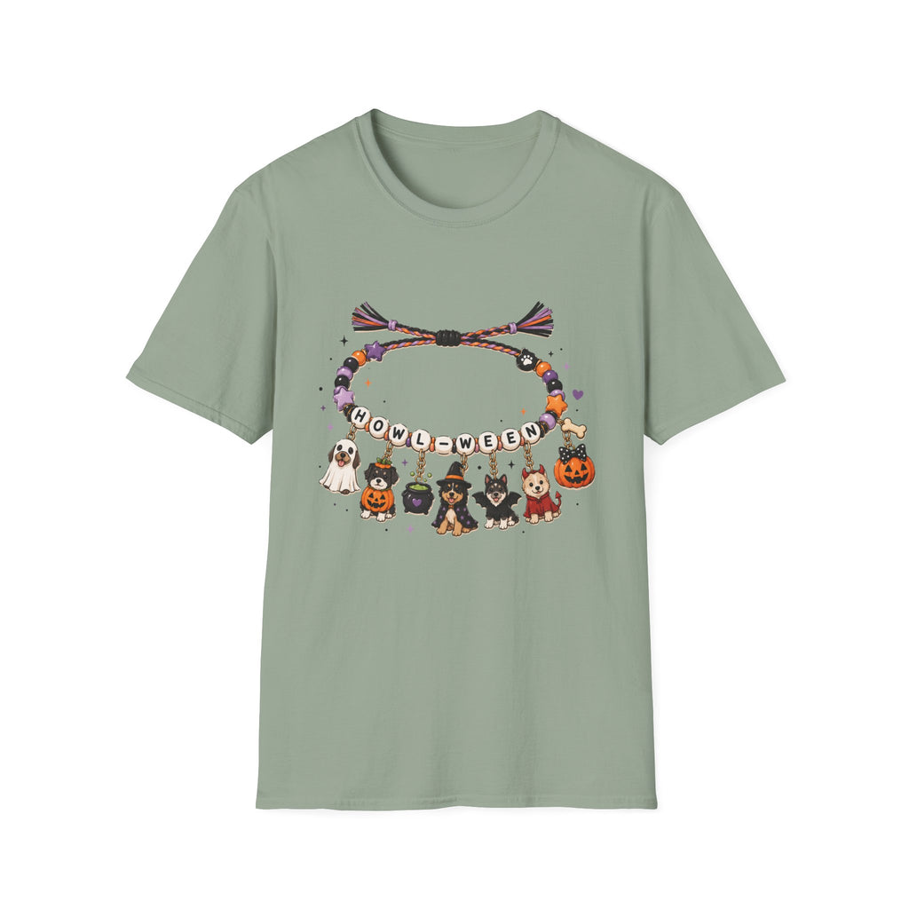 Halloween Charm Bracelet T-Shirt — Cute Howl-ween Puppy Dog & Ghost Graphic Tee