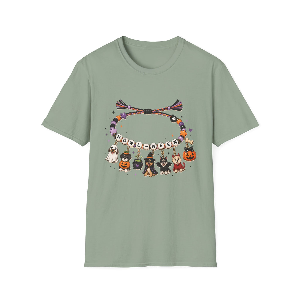 Halloween Charm Bracelet T-Shirt — Cute Howl-ween Puppy Dog & Ghost Graphic Tee